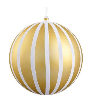 8" Glittered Plastic Ball Ornament Gold White