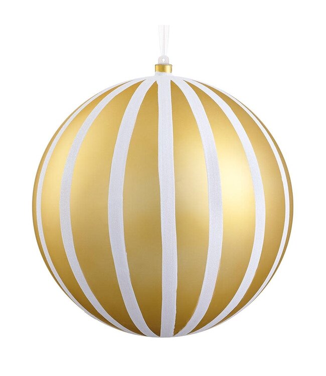 8" Glittered Plastic Ball Ornament Gold White