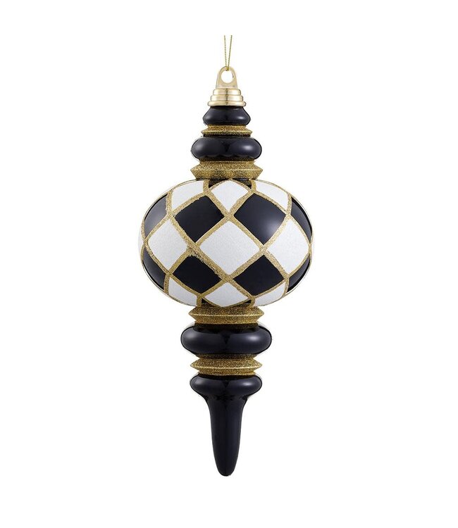 13" Glittered Plastic Finial Ornament Black White