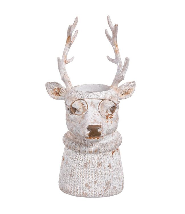 11.5" Reindeer Planter White Antique