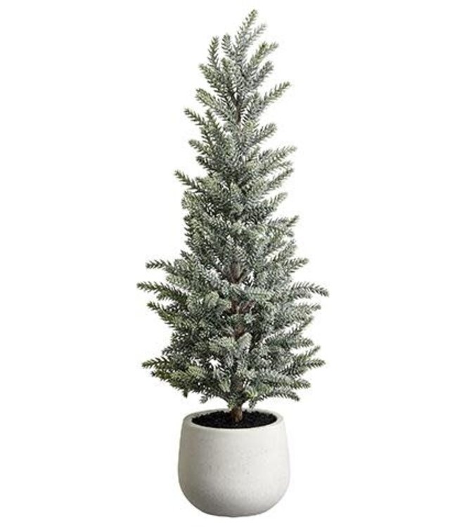 22" Glittered Pine Tree in Terra Cotta Pot Green Ice