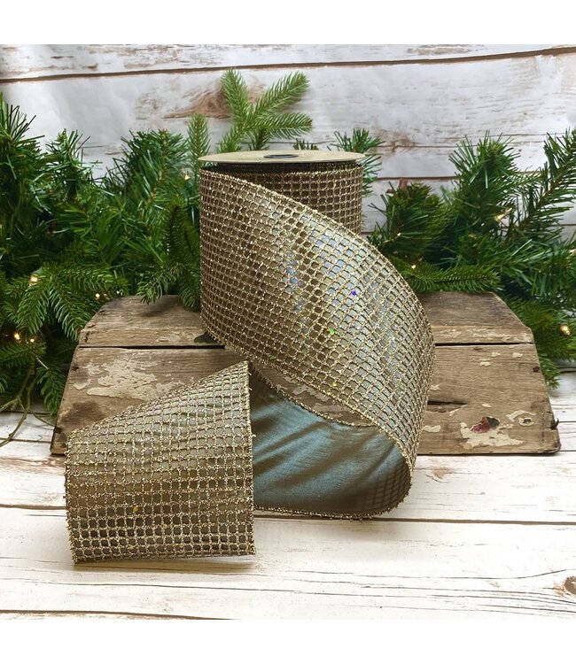 4" x 10yds Taffeta Glitter Mesh Ribbon