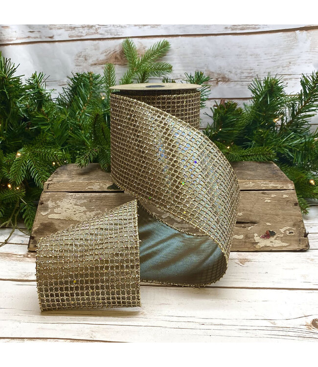4" x 10yds Taffeta Glitter Mesh Ribbon