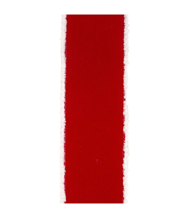 Velvet Plastic Backed White Frizette Wired Edge Ribbon - Red/White