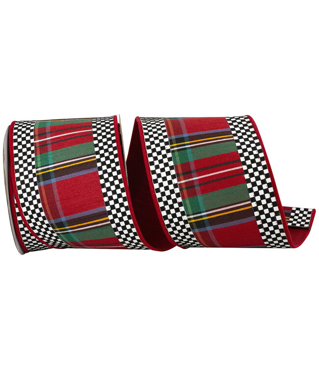4 Inch Plaid Ticking Tradition Deluxe Wired Edge Ribbon