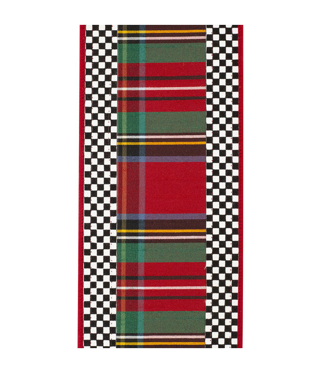 4 Inch Plaid Ticking Tradition Deluxe Wired Edge Ribbon
