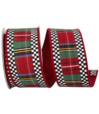 2.5 Inch Plaid Ticking Tradition Deluxe Wired Edge Ribbon