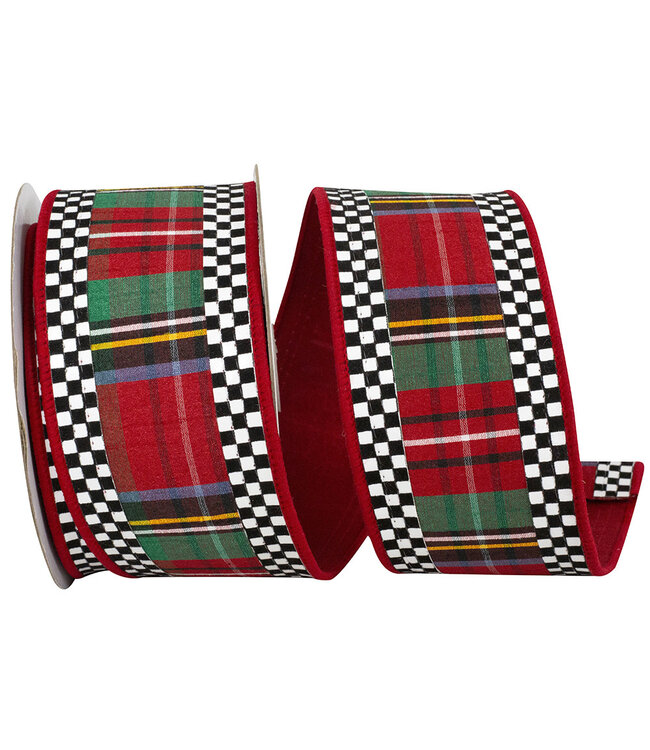 2.5 Inch Plaid Ticking Tradition Deluxe Wired Edge Ribbon