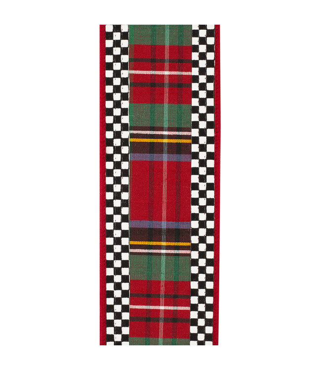 2.5 Inch Plaid Ticking Tradition Deluxe Wired Edge Ribbon