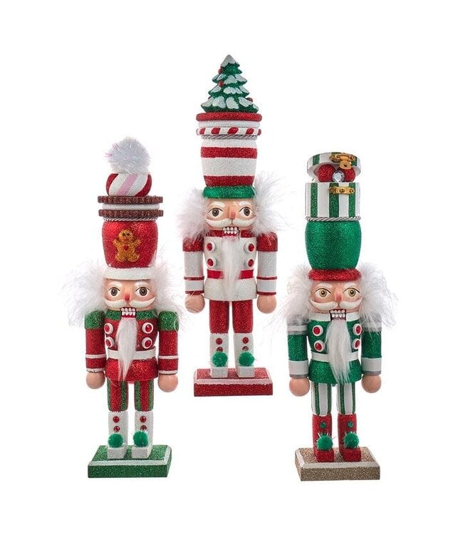 18” Hollywood Red, Green & White Whimsical Hat Nutcracker