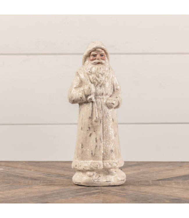 11.5" Santa in White w/ Silver Glitter
