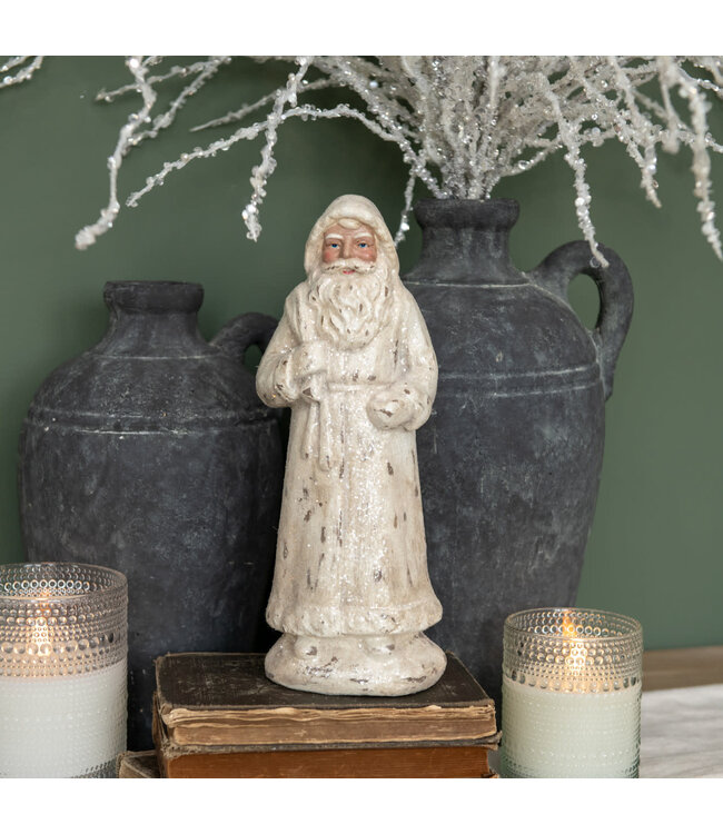 11.5" Santa in White w/ Silver Glitter