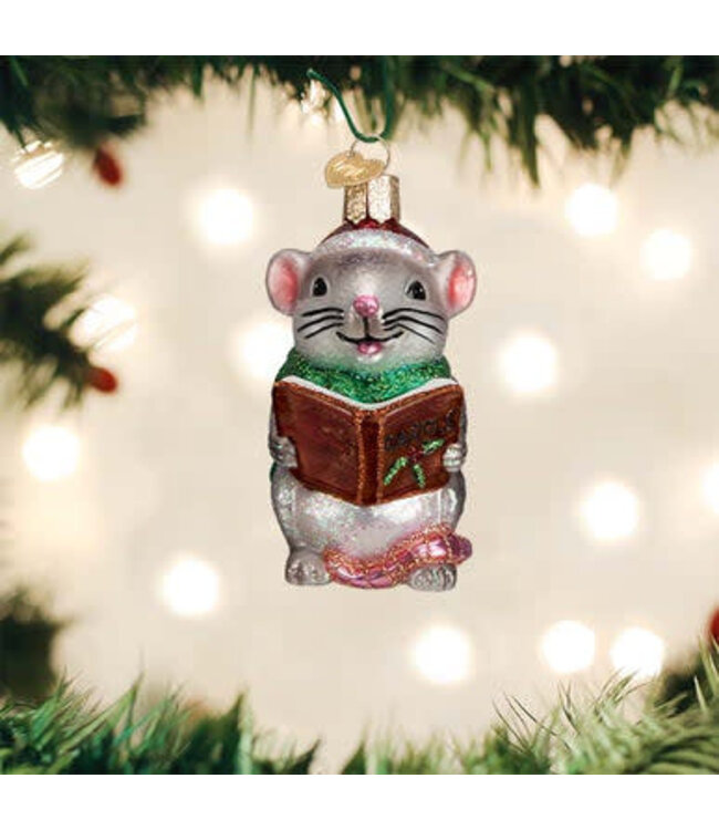 OLD WORLD CHRISTMAS Grey Caroling Mouse Ornament