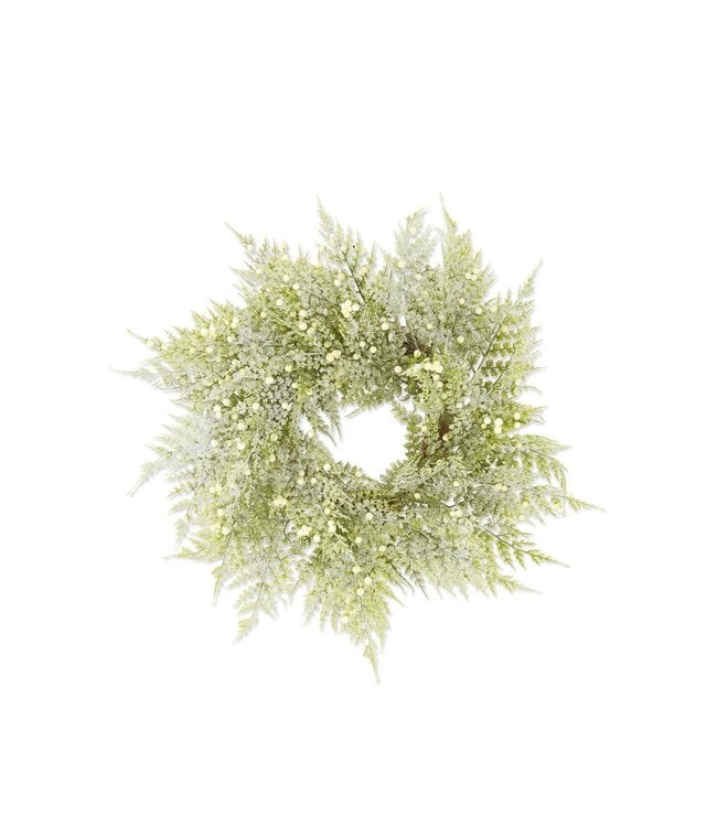 14.5 Inch Glittered Snowy Fern Candle Ring with Mini White Berry