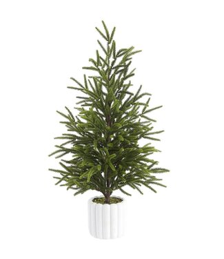 27" Cypress Tree in Cement Pot Green