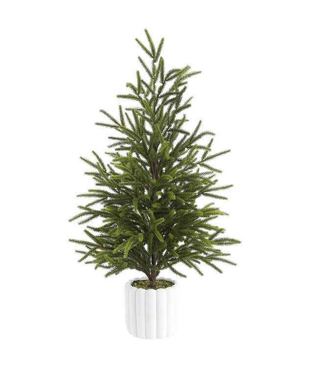 27" Cypress Tree in Cement Pot Green