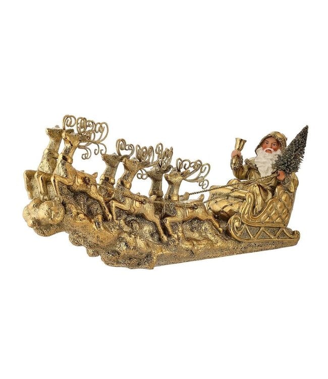 14" Resin Flying Santa With Deer And Sleigh