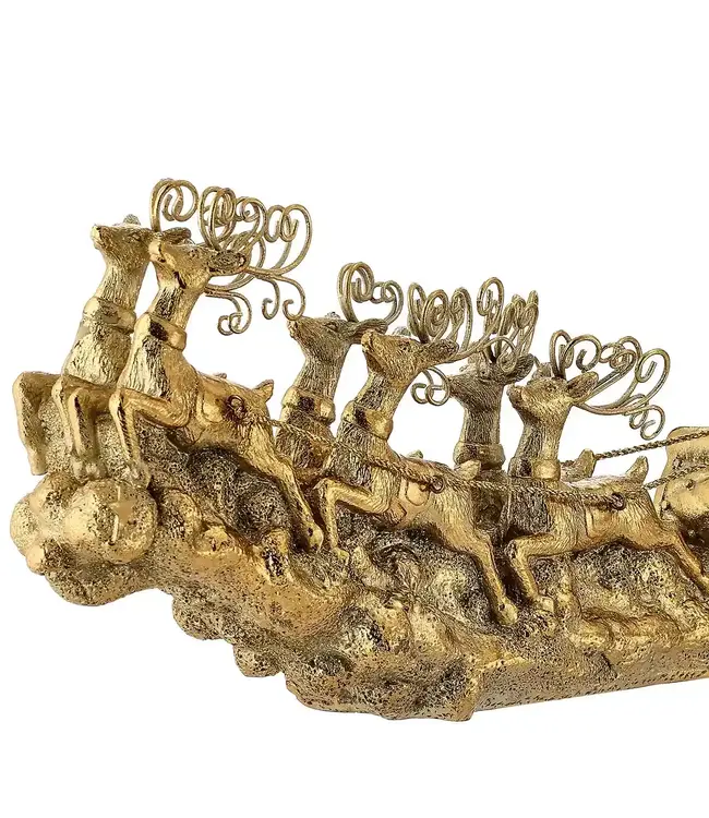 14" Resin Flying Santa With Deer And Sleigh