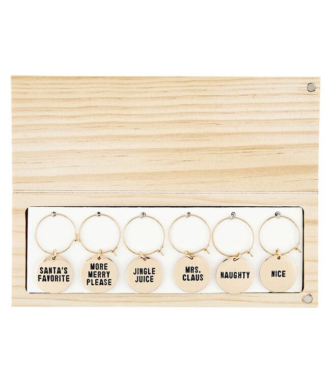 Holiday Wine Charms in Wood Box - Spirits Bright