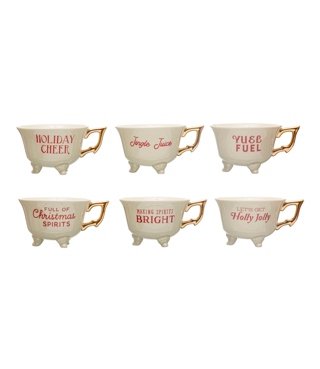 6 Oz Stoneware Footed Teacup Saying Gold