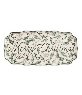 Merry Christmas Green Toile Tray