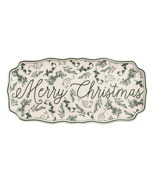 Merry Christmas Green Toile Tray