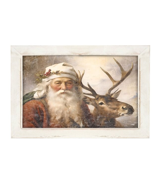 Reindeer with Santa 3 - Horizontal Frame White HX