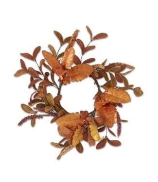 12 Inch Rust & Brown Eva & Silk Leaves Candle Ring w/Burgundy