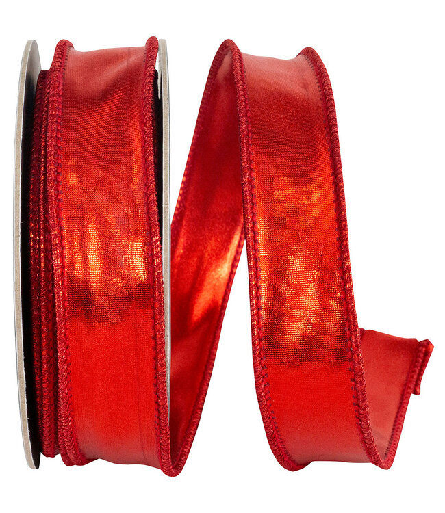 1 Inch Mirror Fantasy Metallic Deluxe Two Sided Wired Edge Ribbon - Red