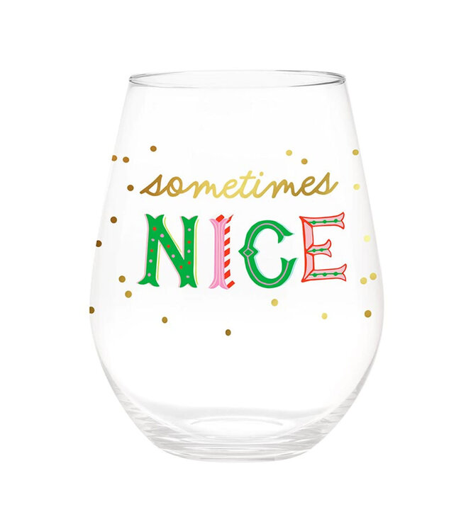 Jumbo Stemless Wine Glass - Naughty/Nice