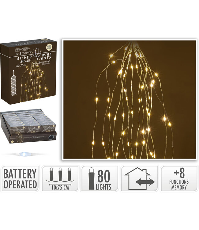 Silver Wire 80L Warm White Battery Operated