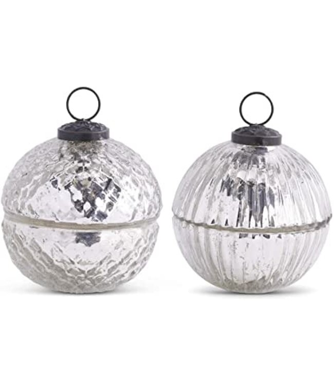 Mercury Glass Silver Candle Stripe Winter Wood