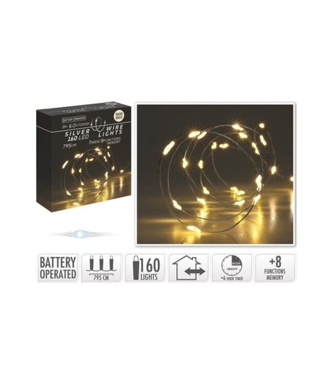 Silver Wire 160LED IP44 Warm White Lights