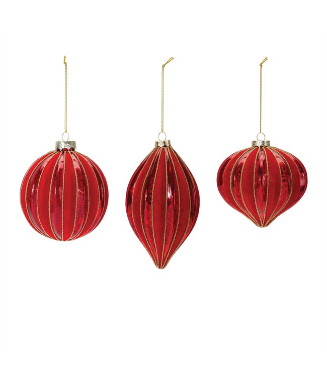 Ribbed Mercury Glass Red Ornament