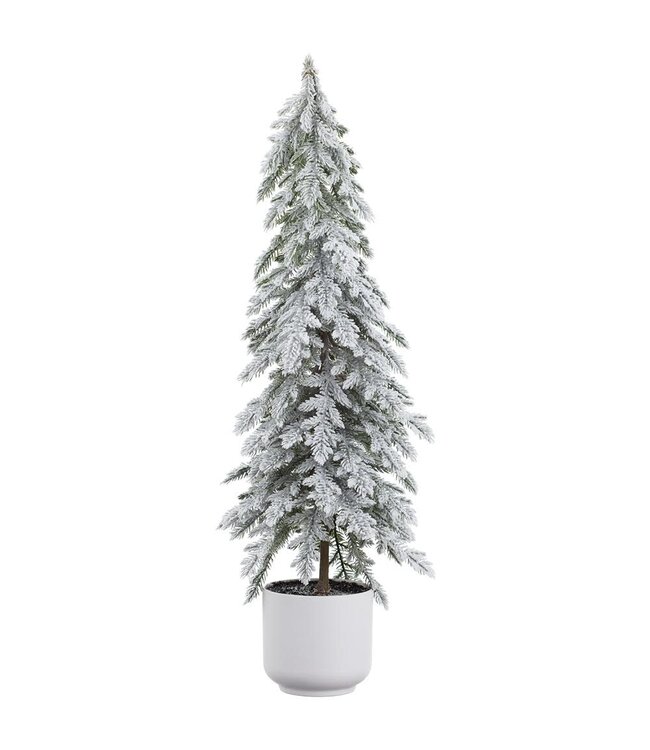 28" Snowed Pine Tree in Plastic Pot White Green