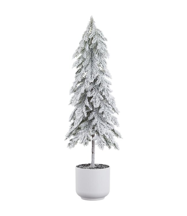 23" Snowed Pine Tree in Plastic Pot White Green