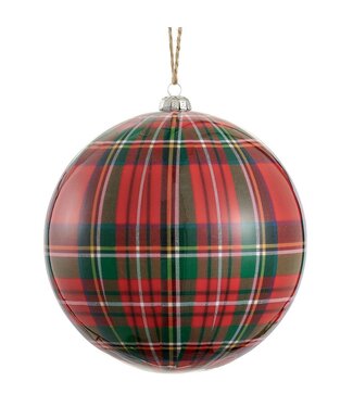 6" Plaid Plastic Ball Ornament Red Green
