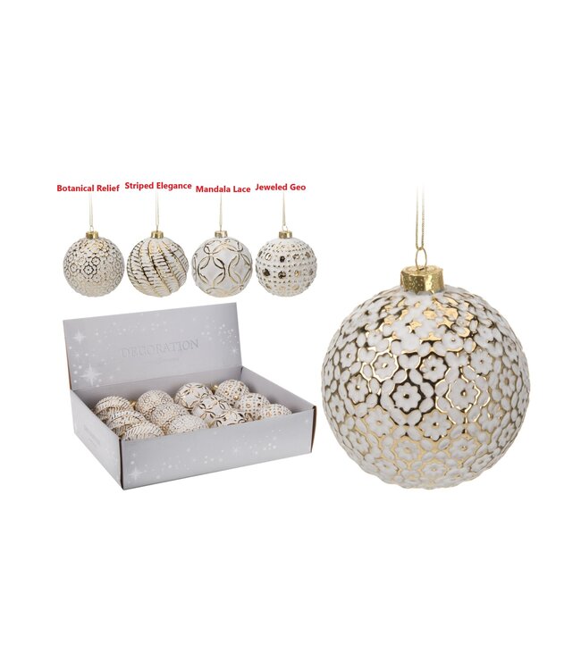 Christmas Ball Glass White Gold Ornament