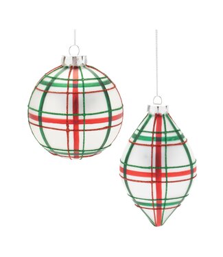 Red and Green Plaid Glass Ornament