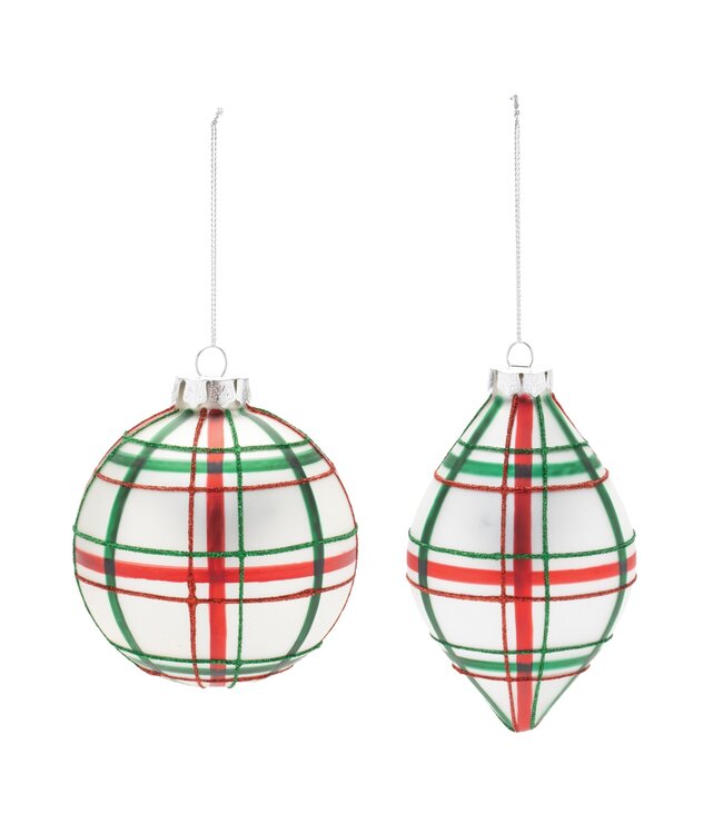 Red and Green Plaid Glass Ornament