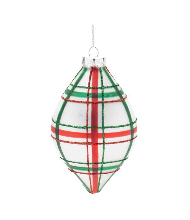 Red and Green Plaid Glass Ornament