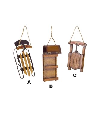 Wooden Sled Ornament Set of 3