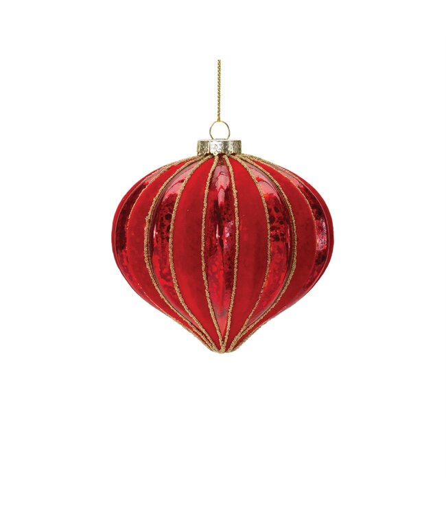 Ribbed Mercury Glass Red Ornament