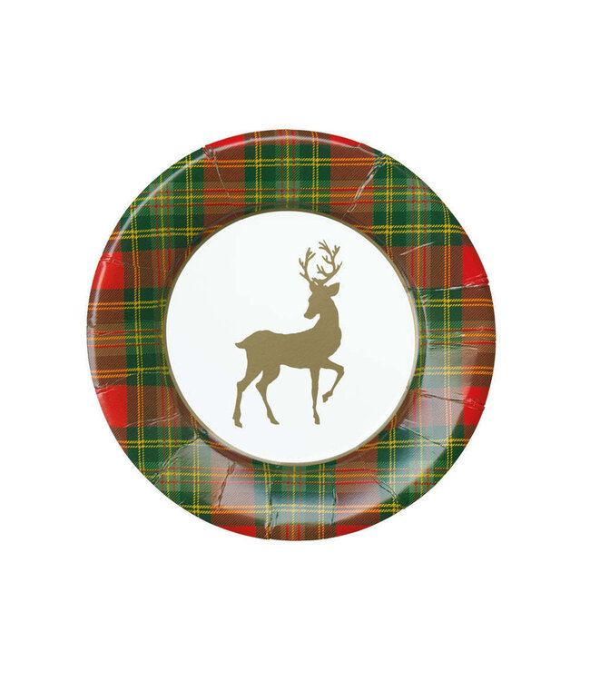 Reindeer Tartan Red Paper Salad & Dessert Plates