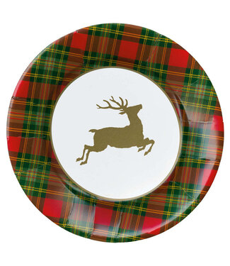 Reindeer Tartan Red Paper Dinner Plates