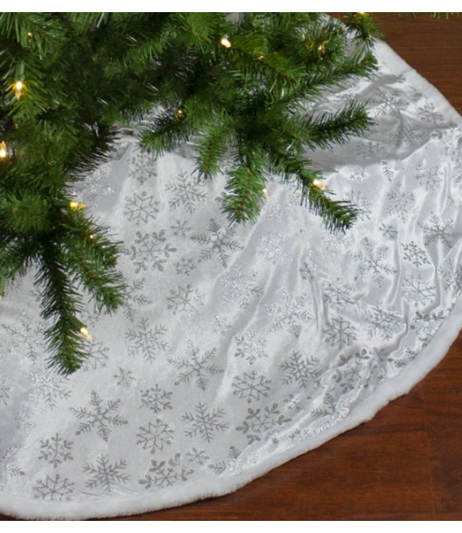 48" Silver and White Snowflakes Christmas Tree Skirt