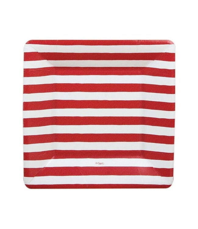 Red and White Stripe Square Paper Salad & Dessert Plates