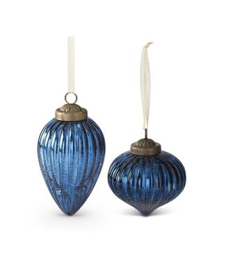 Mirrored Blue Crackled Glass Ornaments