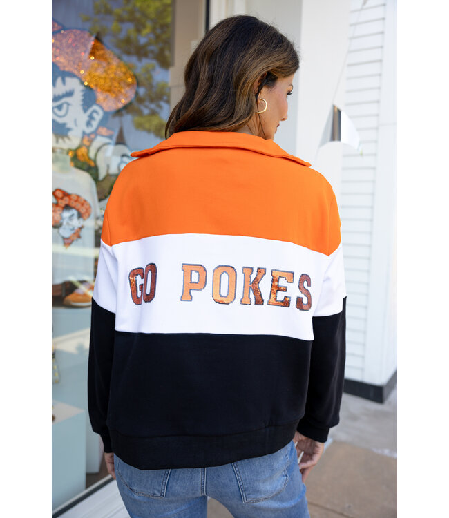 Chloe Licensed Ok State Quarter Zip Colorblock Sweatshirt