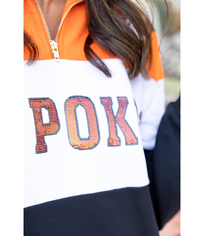 Chloe Licensed Ok State Quarter Zip Colorblock Sweatshirt